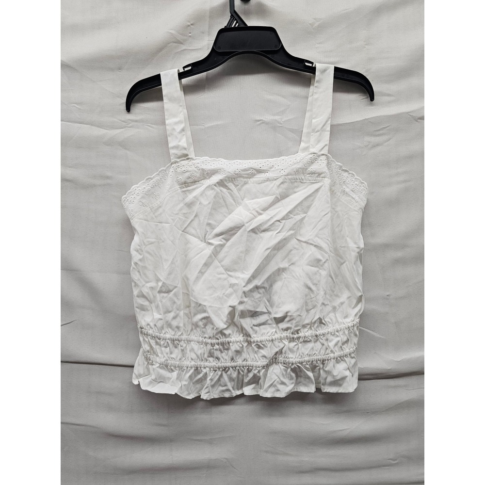 Universal Thread Womens Eyelet Smocked Tank Top White Cotton Blend Casual Size M